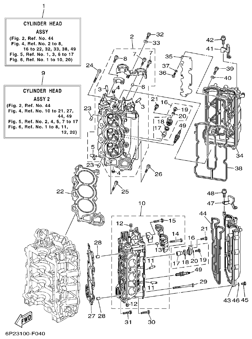 Yamaha F250AET, FL250AET, F250TR, LF250TR CYLINDER & CRANKCASE 2 parts diagram